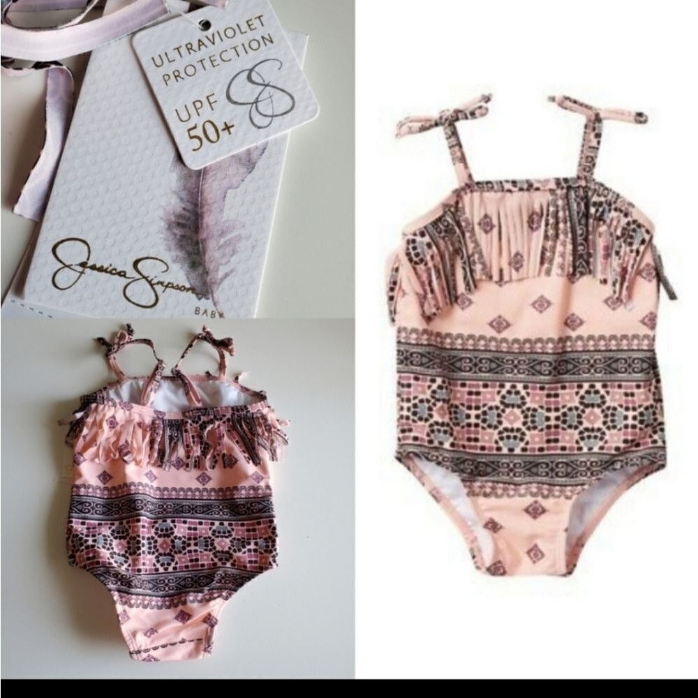 NEW 18 month 50 SPF FRINGE LINED pink black JESSICA SIMPSON SWIMSUIT 18 MO NWT
